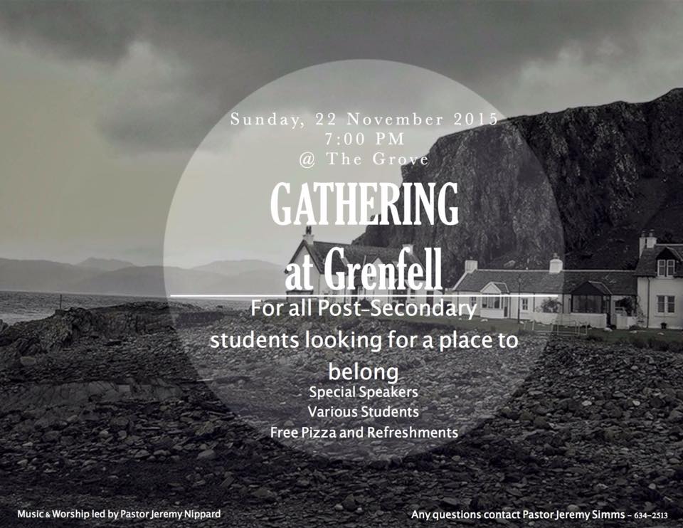 TheGathering_GC's tweet photo. Happening tonight at 7:00 PM @grenfellcampus! Come out for a well deserved study break and some #FreePizza! https://t.co/rggfMcgOXx