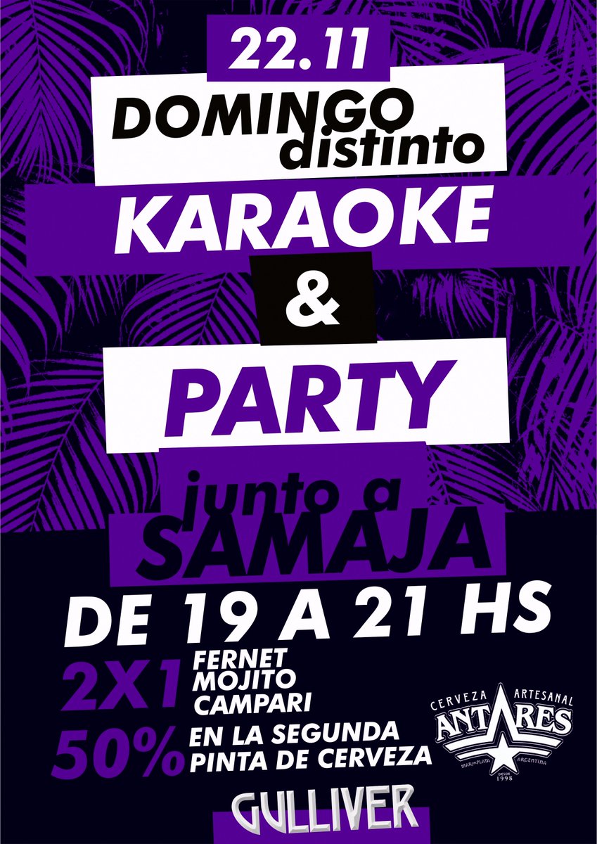 Gulliver_aya's tweet photo. RT Y PARTICIPA POR CONSUMICIONES! ➡ 19 a 21 HS #HappyHour - #KARAOKE #PARTY CON @SamajaEventos 👌🍻💣 #DOMINGODISTINTO https://t.co/UYzr8P7fQF