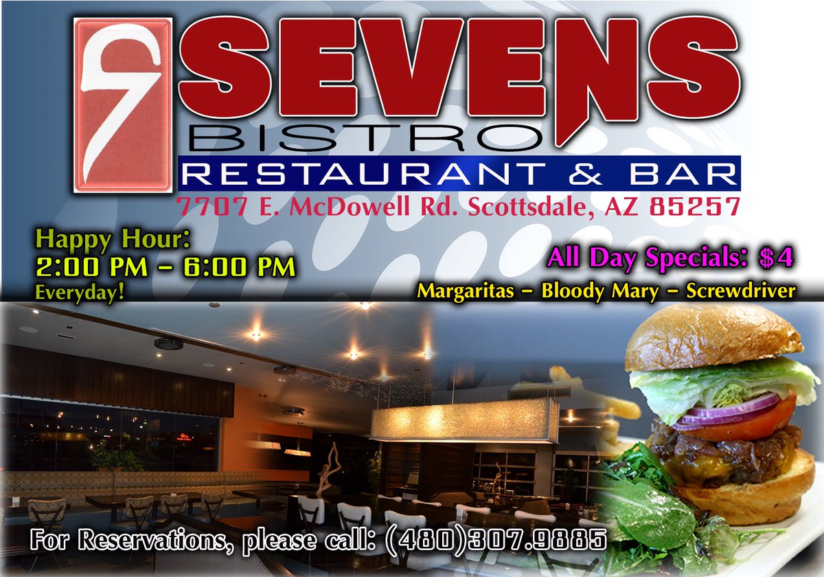SevensBistro's tweet photo. All Day Specials: $4
Margaritas - Bloody Mary - Screwdriver

#SevensBistro https://t.co/ZPJJlaf4LM
