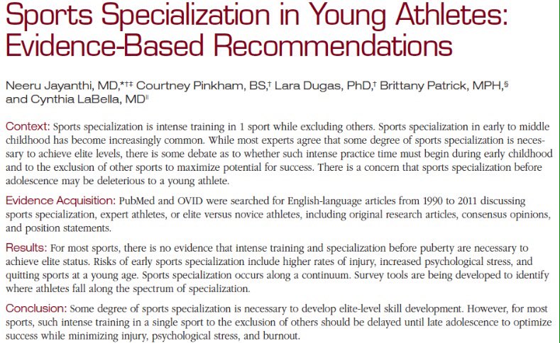 interesting debate about #EarlySportsSpecialization #young #athlete