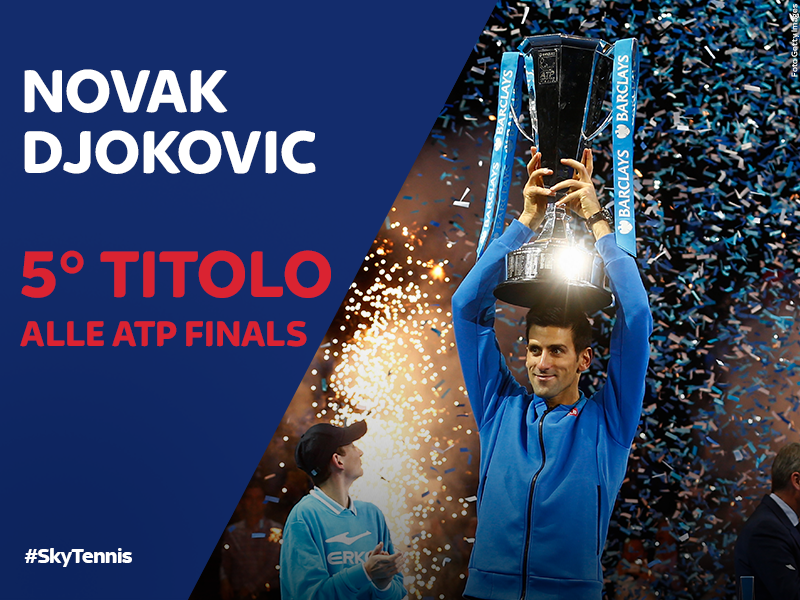 SkySport's tweet photo. .@DjokerNole batte #Federer (6-3, 6-4) a Londra e conquista il suo quinto titolo alle ATP Finals #SkyTennis https://t.co/VZUPYYR37n