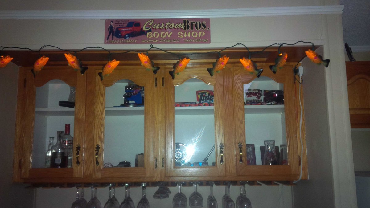 Decorated the bar with some fishing Christmas lights