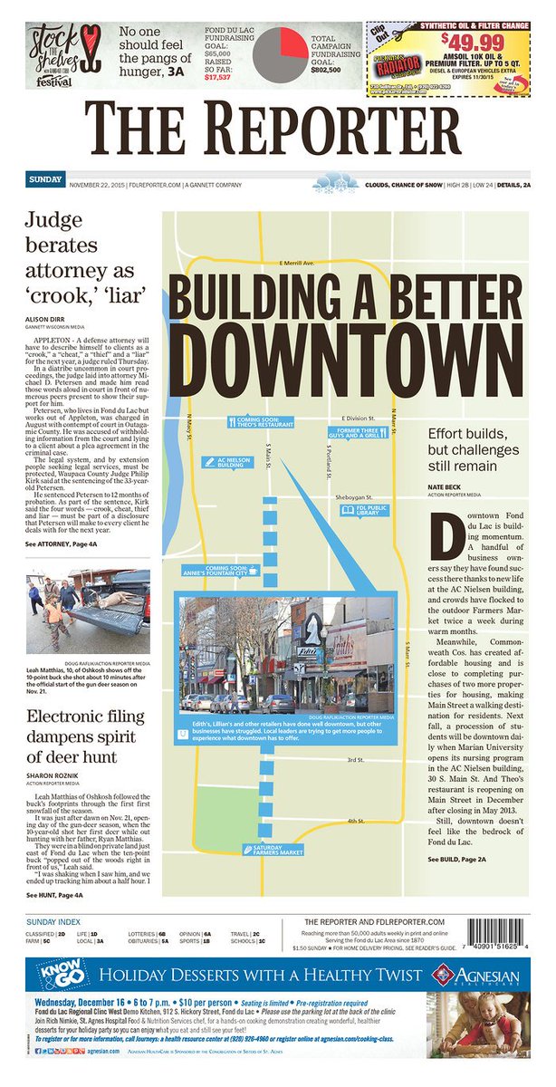 unfiltereddad's tweet photo. Great Sunday cover for @fdlreporter by @ecbackstrom. #newsdesign #wisconsin https://t.co/B74CraYXz1