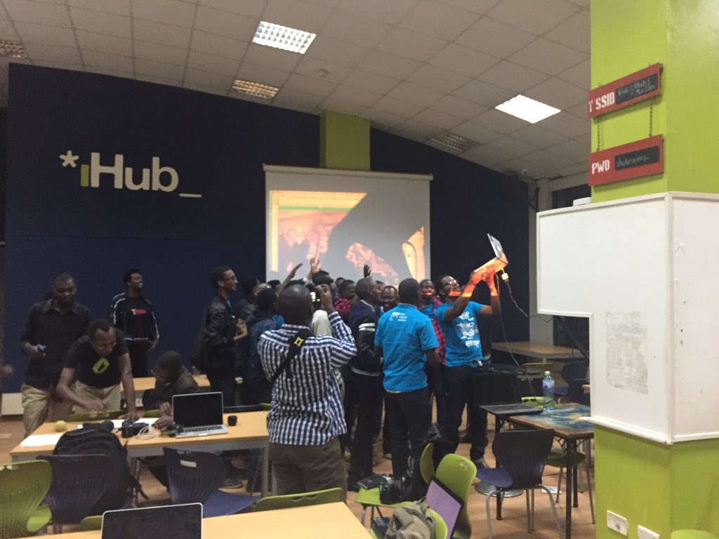 KariFabe's tweet photo. Celebrating winning teams of @the_devschool @devswb #BreakPoverty hackathon in Toronto and #Nairobi via livestream https://t.co/24CGDcQLhg