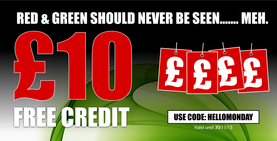 revellution's tweet photo. Red &amp; Green should never be seen... unless you're after a bargain. £10 free credit. With love, Revellution xx https://t.co/0ji9kpkMza