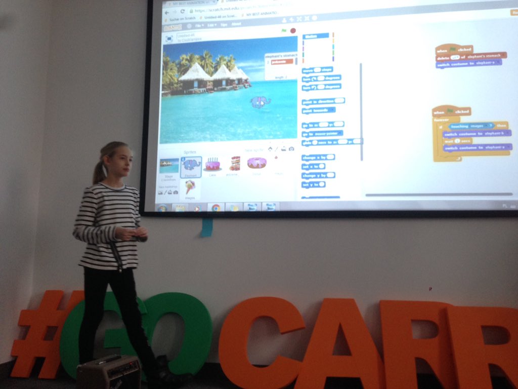 karaluszyca's tweet photo. .@GirlsCodeFun during #pycodecarrots. Kids encourage students to coding #scratch https://t.co/bElkJf7FSy