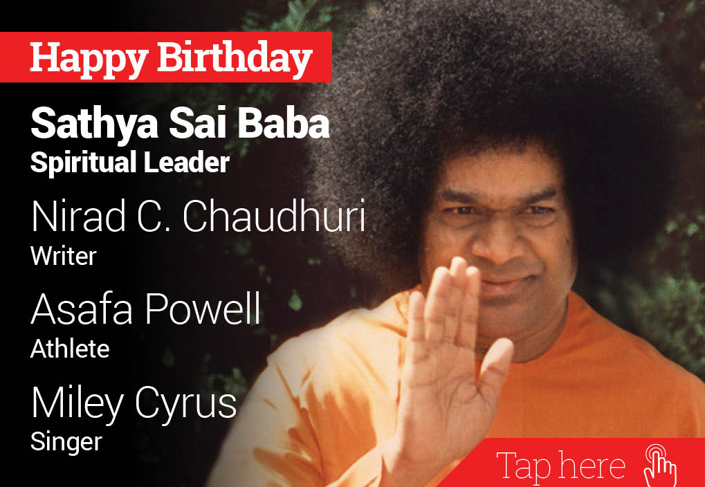  newsflicks: Happy Birthday Sathya Sai Baba, Nirad C Chaudhuri, Asafa Powell, Miley Cyrus 