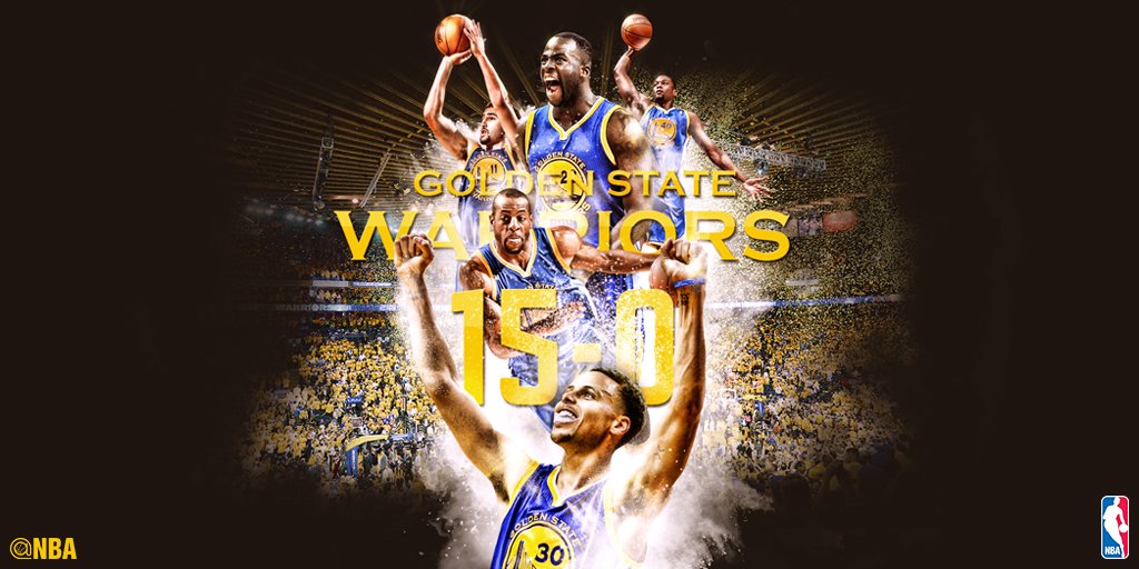 NBA's tweet photo. .@Warriors defeat @Nuggets to improve to 15-0. Curry had 19 in 27 minutes. Klay had 21, Barnes 17. https://t.co/vg94nSPFmq