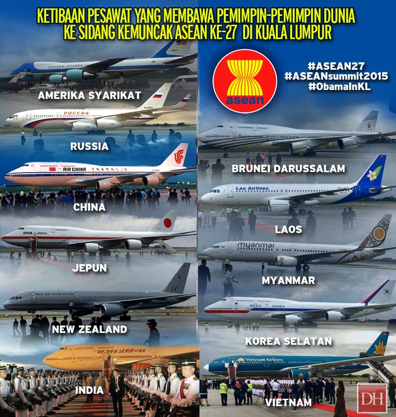 CekMolek18's tweet photo. Detik ketibaan pesawat yg m'bawa pemimpin2 dunia ke  #ASEAN27 #ASEANSummit2015 #ObamaInKL https://t.co/0K2kbvafPD @alongdesa