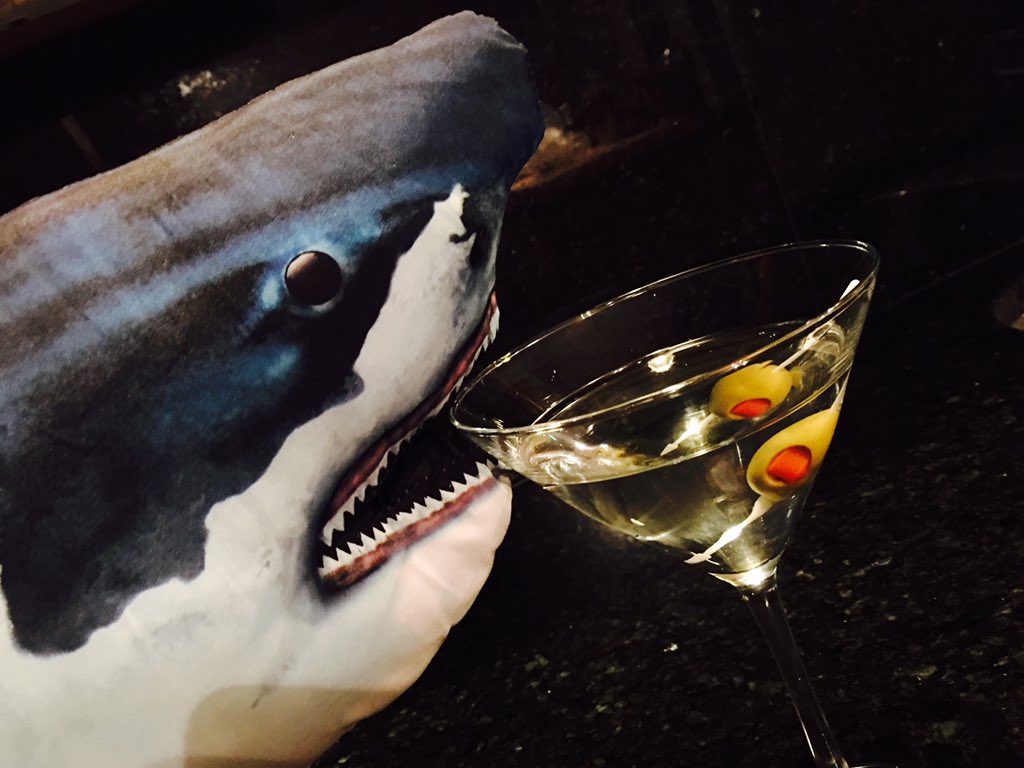 Sharknapped's tweet photo. Day 23: Went to see #Spectre today, and just like Mr. Bond I'm drinking a martini. Sharken, not stirred, of course. https://t.co/AG8EbXsTGP