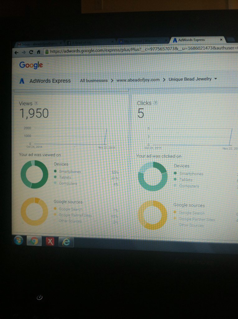 ABeadofJoy's tweet photo. Started this 2 hours ago and already! So exciting! #advertising #learninghow #GoogleAdWords https://t.co/uvfqw2JtTq