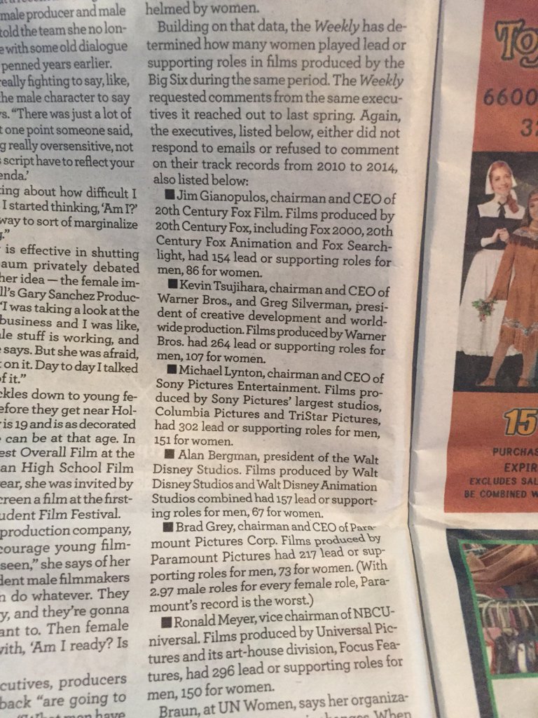 kyl33t's tweet photo. This bit of LA Weekly’s coverage on women in Hollywood is not something I’ve seen anyone do before. #postgendergap https://t.co/THtEjtPvQh
