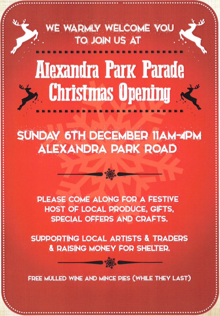 HaringeyToday's tweet photo. @AlexandraParkRd: Save the date for our Christmas Pop Up on Ally Pally parade https://t.co/9WSxupIa6z