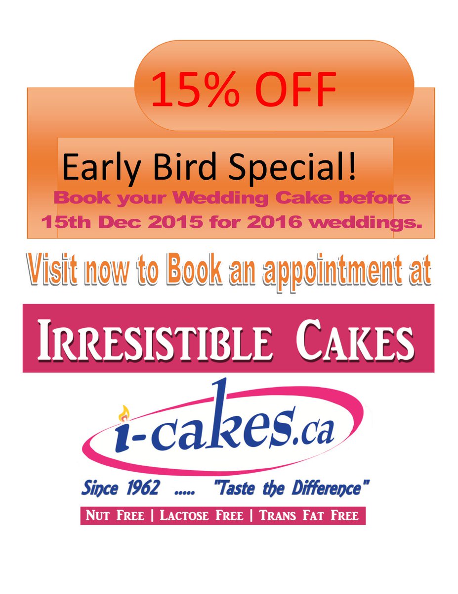 icakes1's tweet photo. 15% OFF- EARLY BIRD OFFER !
Book your Wedding Cake before 15th Dec 2015 for 2016 weddings.CAKE
#CAKEDISCOUNT https://t.co/f2TpYAQCp3