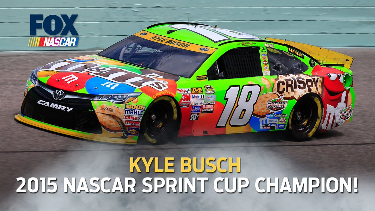 NASCARONFOX's tweet photo. RT to congratulate @KyleBusch on his 2015 #NASCAR Sprint Cup championship! Full results» https://t.co/ttCKn775Pn https://t.co/aHz8Tg5Bao