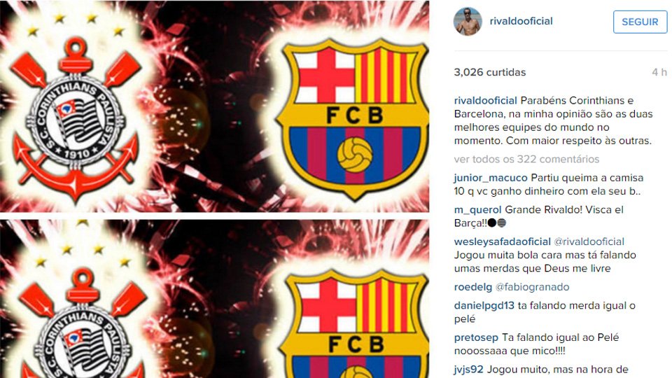 ESPNBrasil's tweet photo. Pentacampeão Rivaldo diz que Corinthians e Barcelona são as 'melhores equipes do mundo' - https://t.co/99VN2W2uEb https://t.co/cc0OgnpHnx