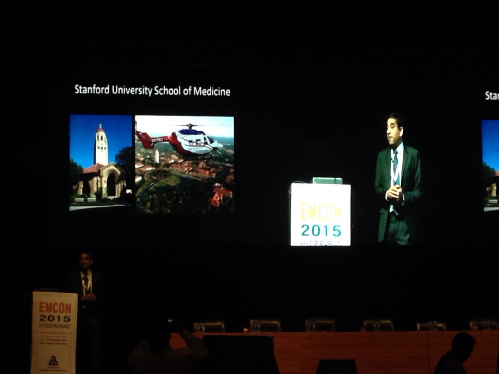 VivetaLobo's tweet photo. My mentor and clearly an #EMCON15 celebrity, Dr.Mahadevan delivering his inspiring keynote speech. @StanfordEMRes https://t.co/0B428GTSr8