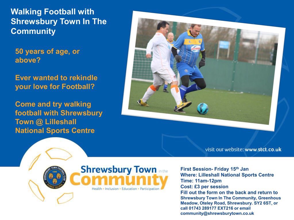 WALKING FOOTBALL: Sessions to launch on Fridays (10am-12pm) <a href="/LilleshallNSC/">Lilleshall NSC</a> from 16 January: ow.ly/UTiYH