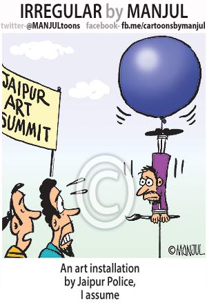 MANJULtoons's tweet photo. 'Hanging Cow' At #JaipurArtSummit triggers protest, leads to arrest. My #cartoon https://t.co/DV6SklIPk7