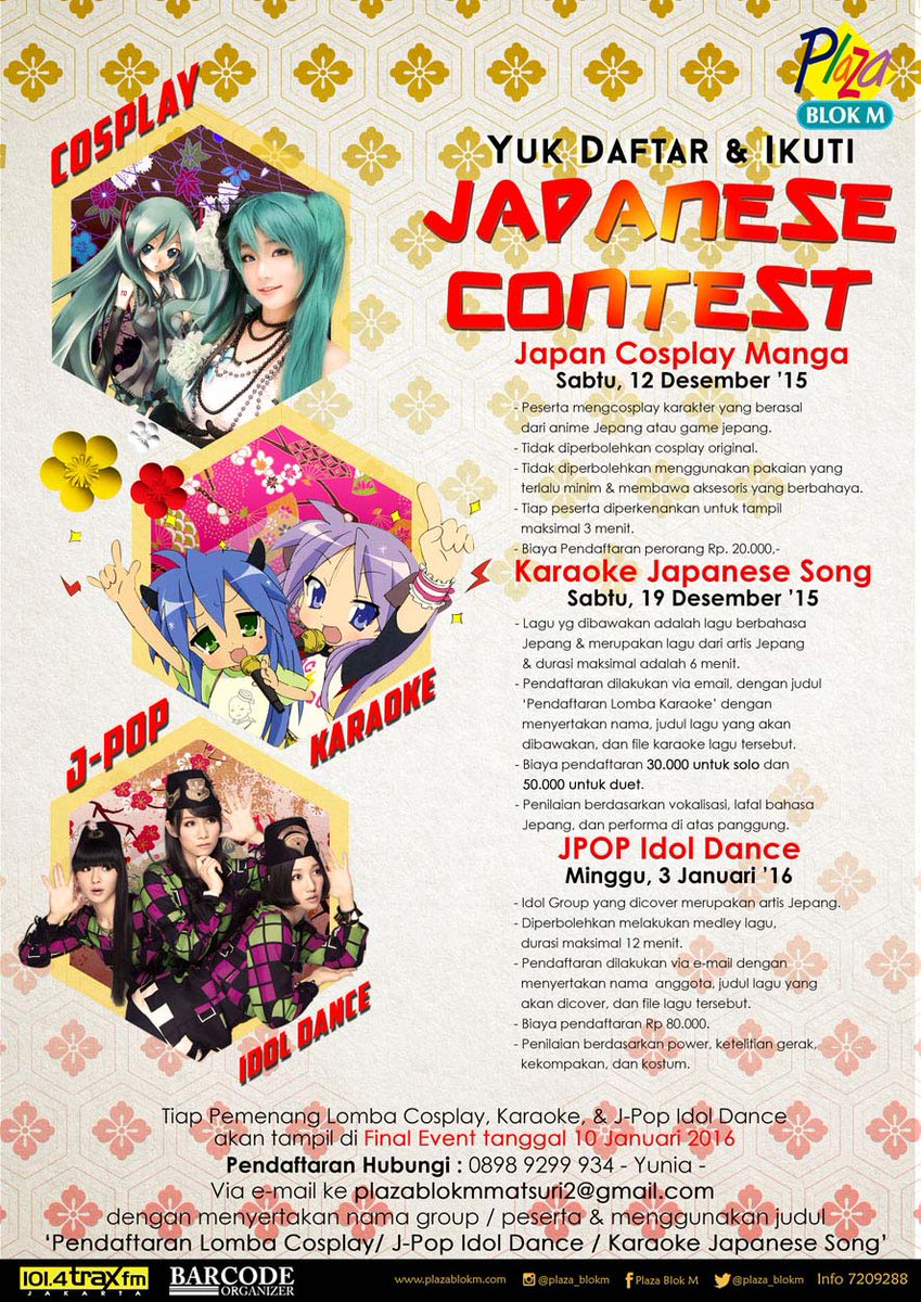 tokyones's tweet photo. Ayooooo!! yang suka jejepangan kyknya Wajib Datang ke Event @plaza_blokm #EventJepang  #Jepang #Cosplay #event2015 https://t.co/Pza34ZyRpO