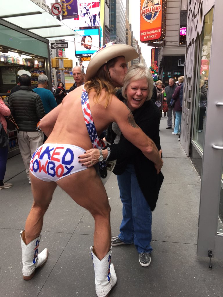 Happy birthday kiss from the Naked Cowboy in Times Square!! 