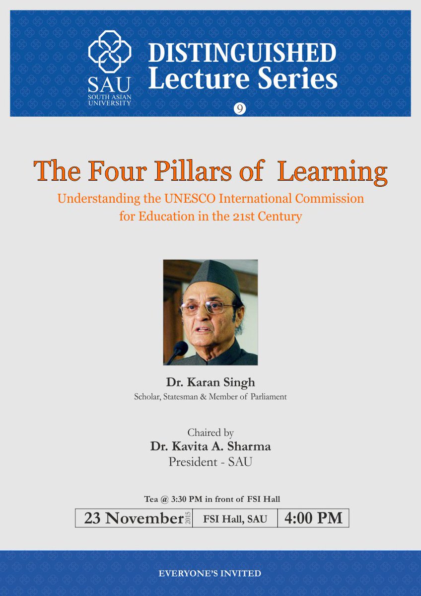 SouthAsianUni's tweet photo. Happening today @SouthAsianUni #Dr.KaranSingh #UNESCO #4PillarsOfLearning https://t.co/zEnKF984bF