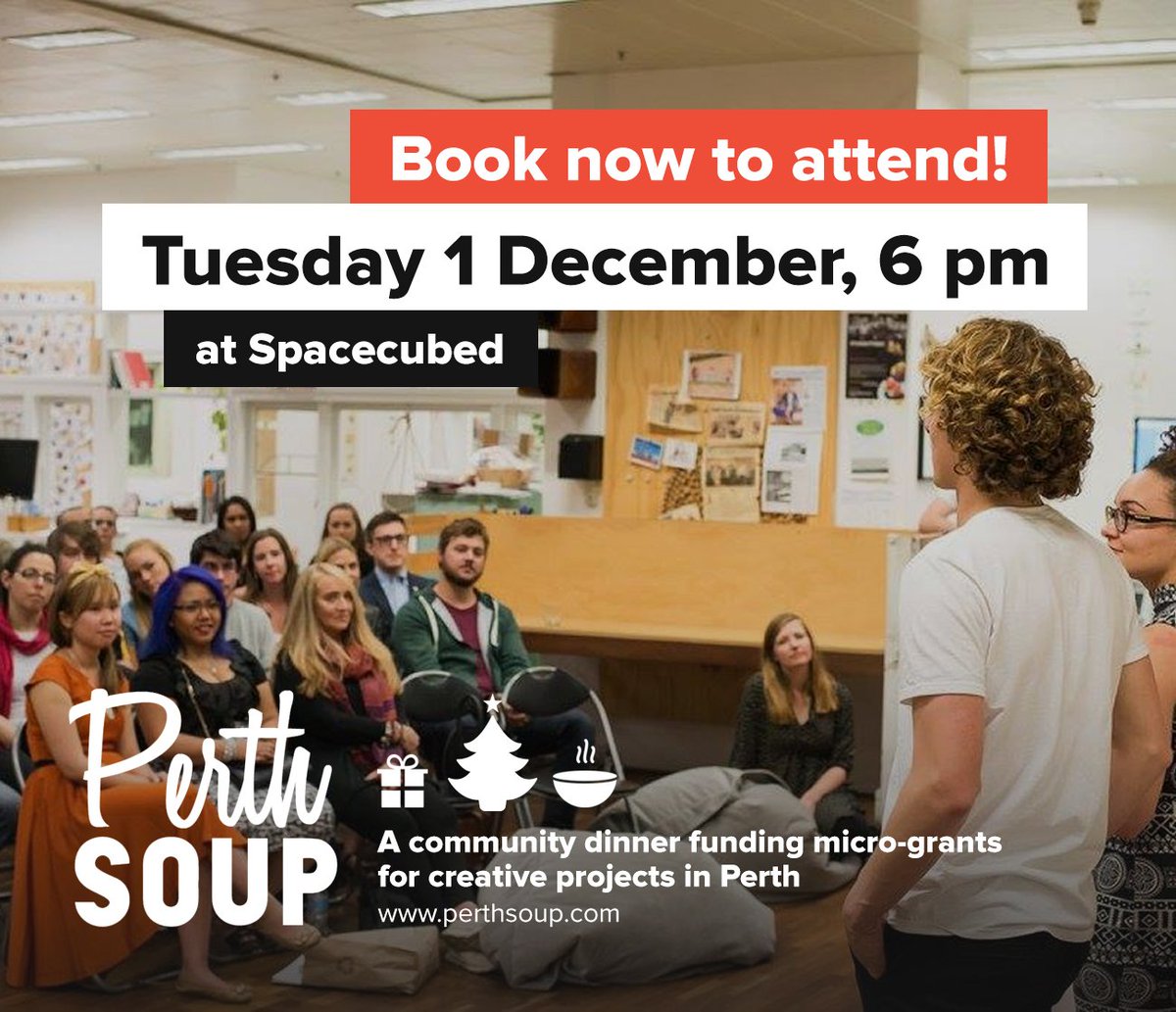 PerthSOUP's tweet image. @perthsoup last community dinner of the year, get your tickets and support local projects ow.ly/UX6D1