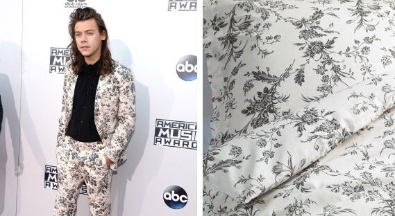 Gucci trolled Harry Styles by giving him a suit made from IKEA bedsheets for the #AMAs: thecut.io/1XklRgs