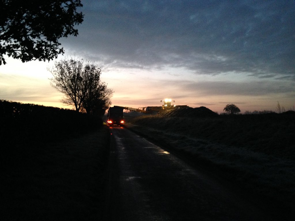 RealGeoffBarton's tweet photo. The view from here: sunrise and the collection of sugar beet #SuffolkViews https://t.co/F1fIhfGsqW
