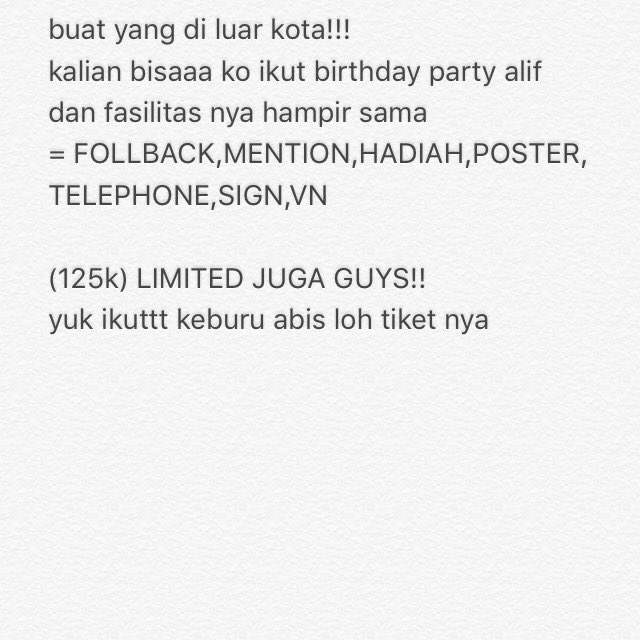 Alifers_ID's tweet photo. kabar gembira yang gak bisa ikut hadir dalam acara BIRTHDAY PARTY ..ada paket luar kota lohh https://t.co/rTPfgYQt3P