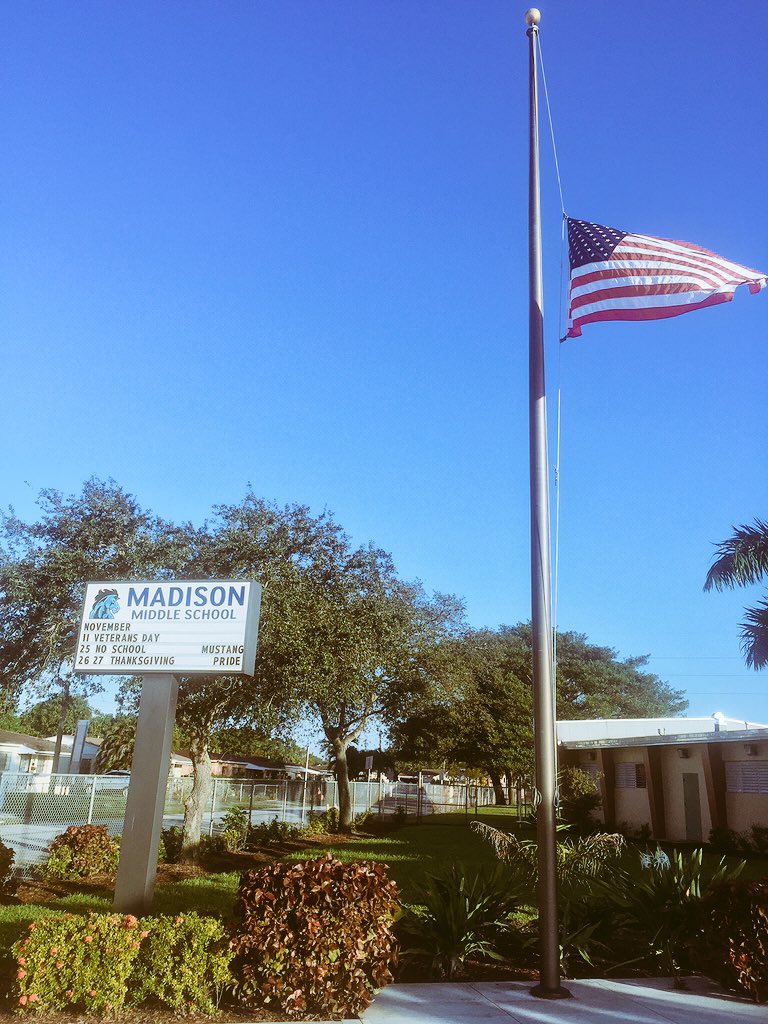 Flags still lowered this morning in honor of our students that have fallen victim to senseless violence <a href="/MDCPS/">Miami-Dade Schools</a>