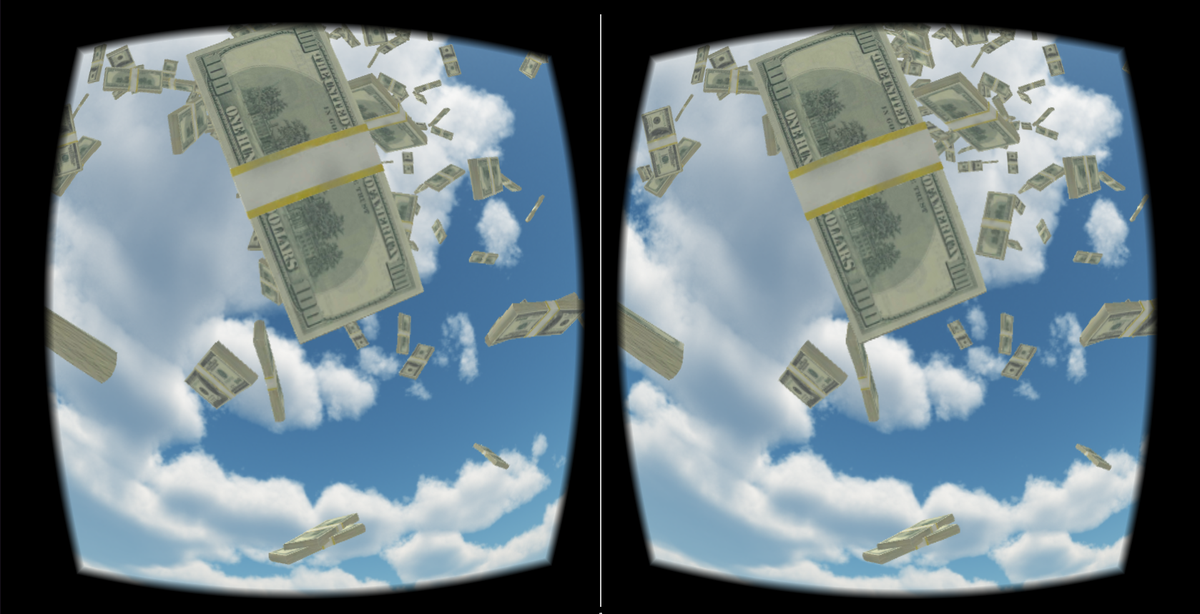 Fun little VR app from Smashed Crab Studio and VISR VR.

Check out Make it Rain VR!

bit.ly/1OnJi6j