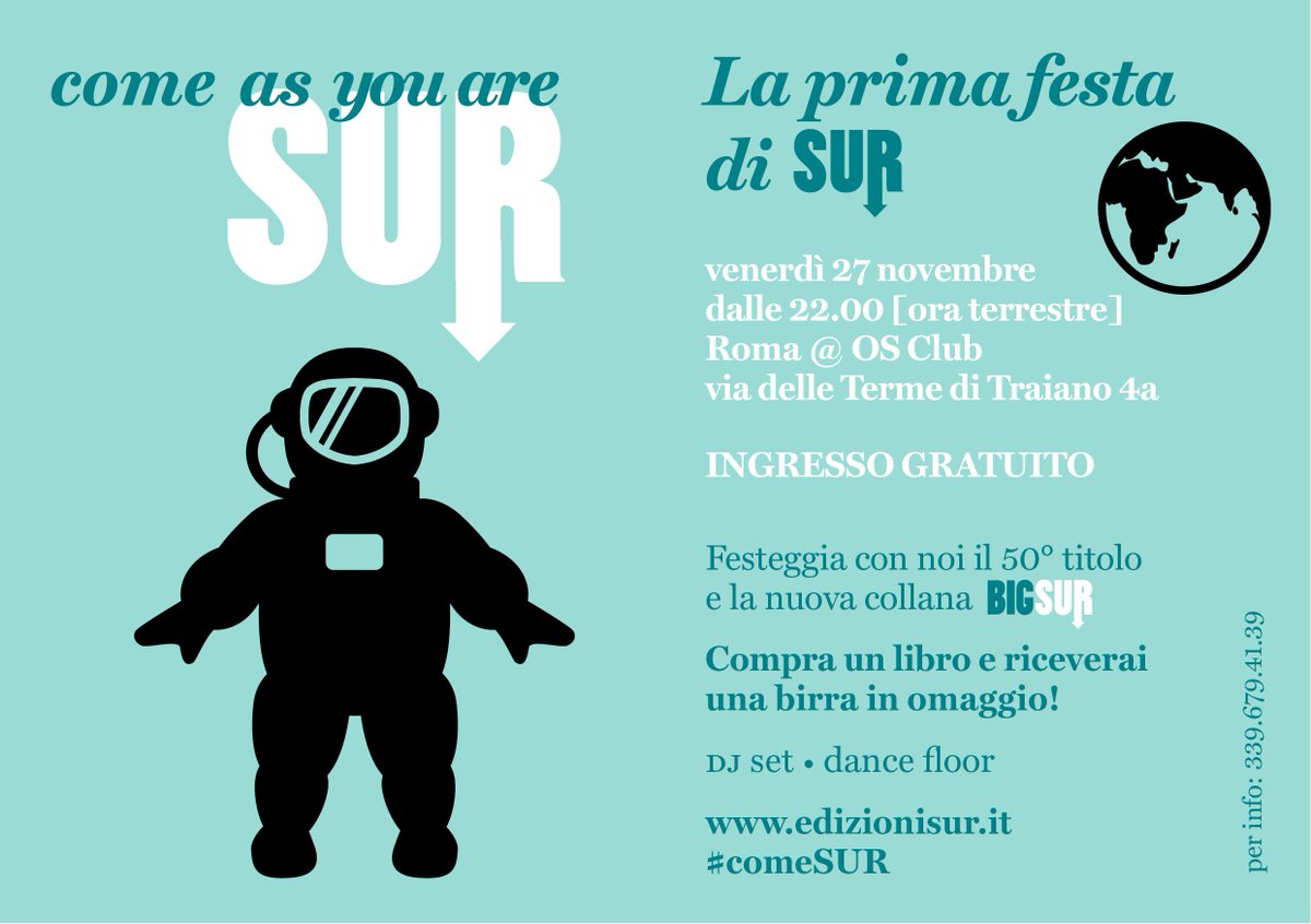 edizioniSUR's tweet photo. Venerdì 27 novembre festeggiamo un anno bellissimo, e siete tutti invitati! :)
https://t.co/NJQAO6sHOq

#comeSUR https://t.co/VAPadcgaQ1