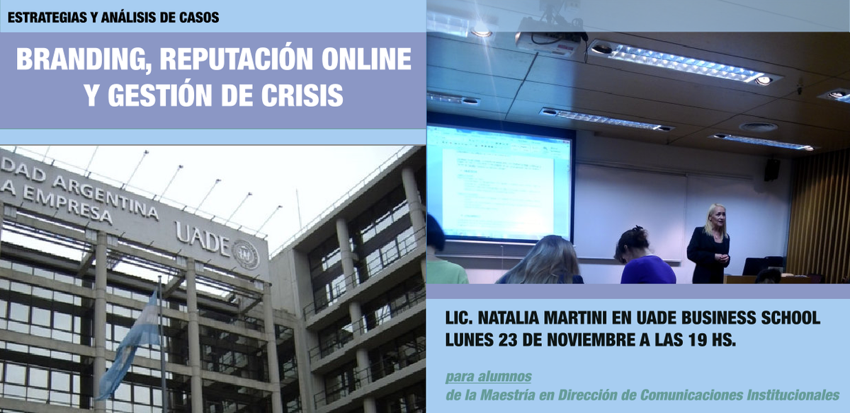 RRPPnet's tweet photo. Hoy a las 19 hs en UADE,
Natalia Martini brindará la Conferencia ¨#Branding, #Reputación y #GestióndeCrisis¨. https://t.co/GLQCwoxo6Y