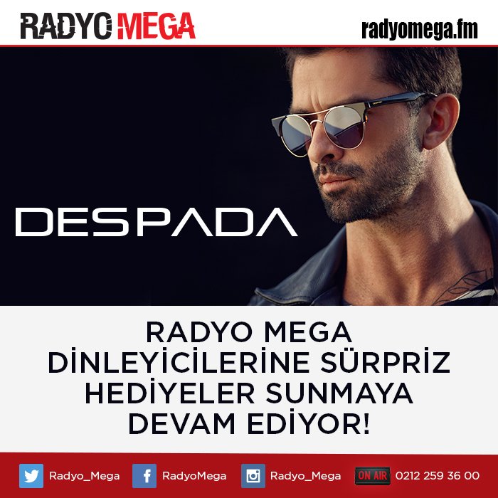 radyo_mega's tweet photo. Radyo Mega 'Gözlüksüz asla sokağa çıkmam' diyenlere cool tarzı ile dikkat çeken #Despada güneş gözlüğü hediye ediyor https://t.co/X3w3Trl0gf
