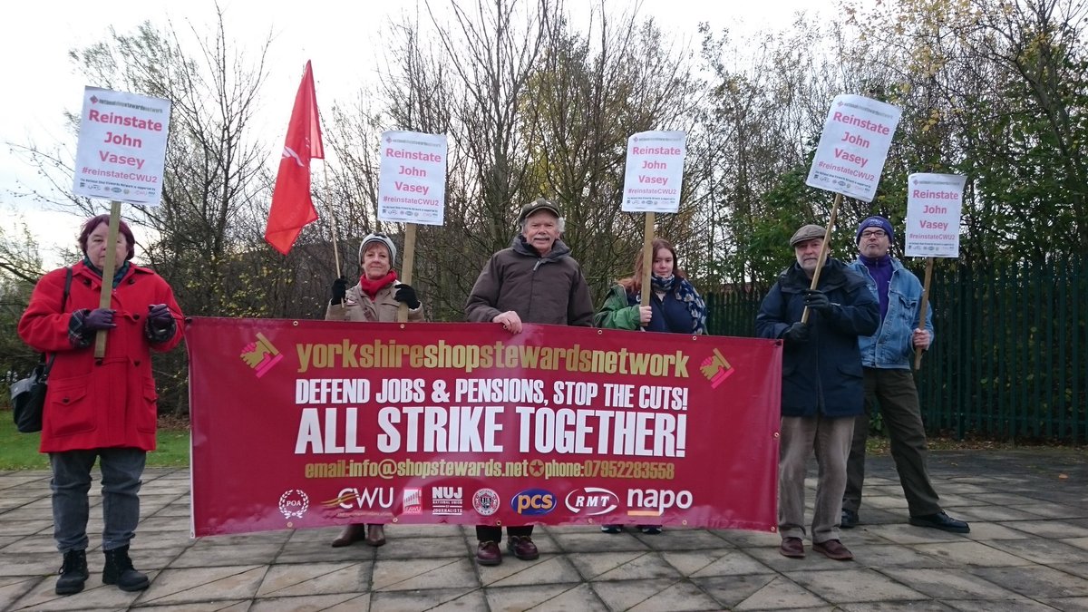 Protest demanding the reinstatement of John Vasey outside his final appeal <a href="/NSSN_AntiCuts/">NSSN</a> #supportcwu2 <a href="/LeedsTUC/">Leeds Trades Council</a>