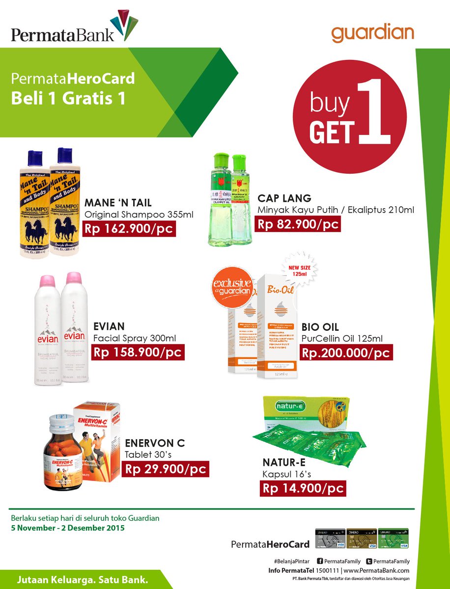 Dapatkan promo "Buy 1 Get 1" untuk produk berikut ini hanya dengan menggunakan Permata Hero Card :)