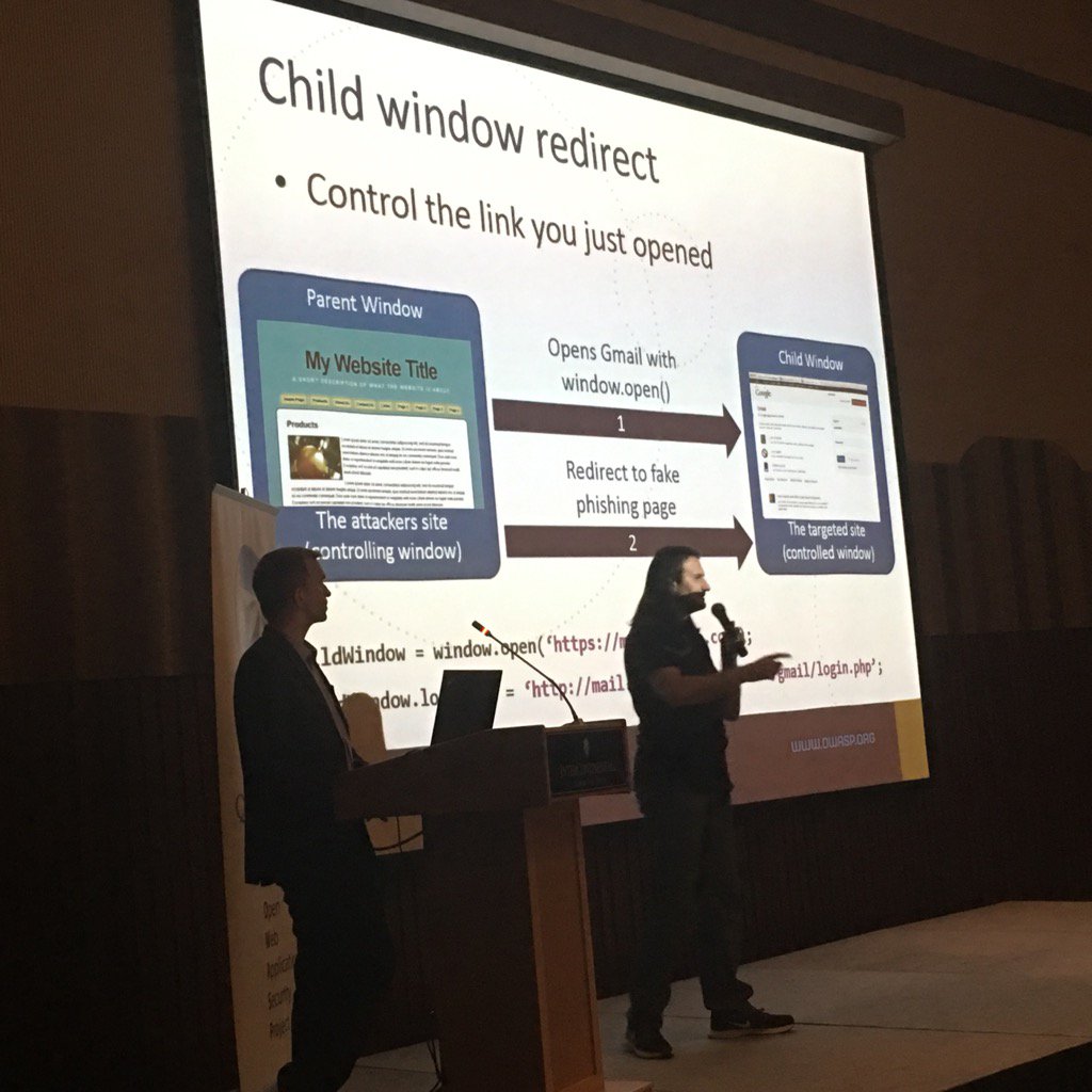 mostafasiraj's tweet image. Khaled Alhawasly &amp;amp; Michael Hendrickx presenting about the cross window attack #owaspQatar