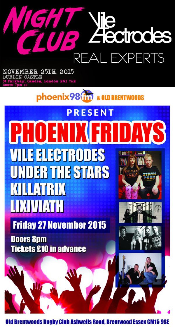 vileelectrodes's tweet photo. Hi Twitter! Grumpy Electrode here. CAMDEN (Weds) AND BRENTWOOD (Fri) SHOWS THIS WEEK. Here's a double flyer for you. https://t.co/dYvpBKLeRP