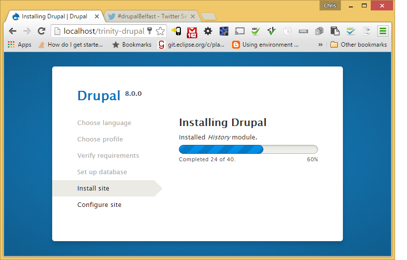 McNeillChris's tweet photo. Having a go at building a site using #Drupal8 after the encouraging meetup at #DrupalBelfast with @drupalireland :) https://t.co/hUN2IanRql
