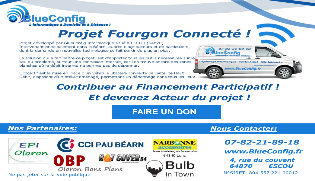 BlueConfig's tweet photo. CrowdFunding, "Fourgon Connecté, Dépannage Informatique chez Soi !". https://t.co/KJVx2FIarq https://t.co/BG4VbkPeVy