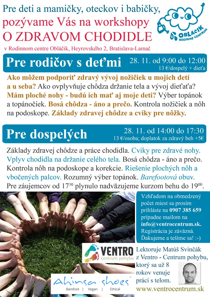 ahinsashoessk's tweet photo. Pripomíname, že 28.11. máme workshop v Bratislave pre všetkých barefootistov a milovníkov zdravého pohybu! https://t.co/0GKo3zcGey