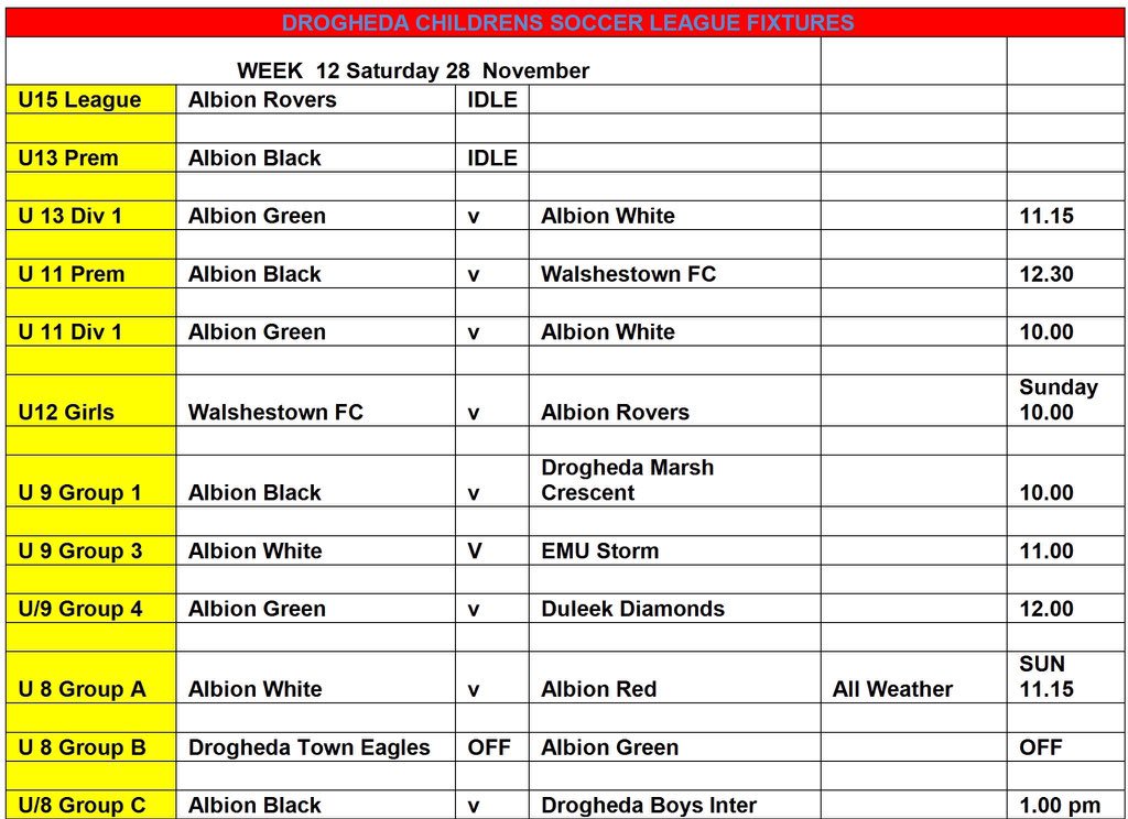 This weeks fixtures