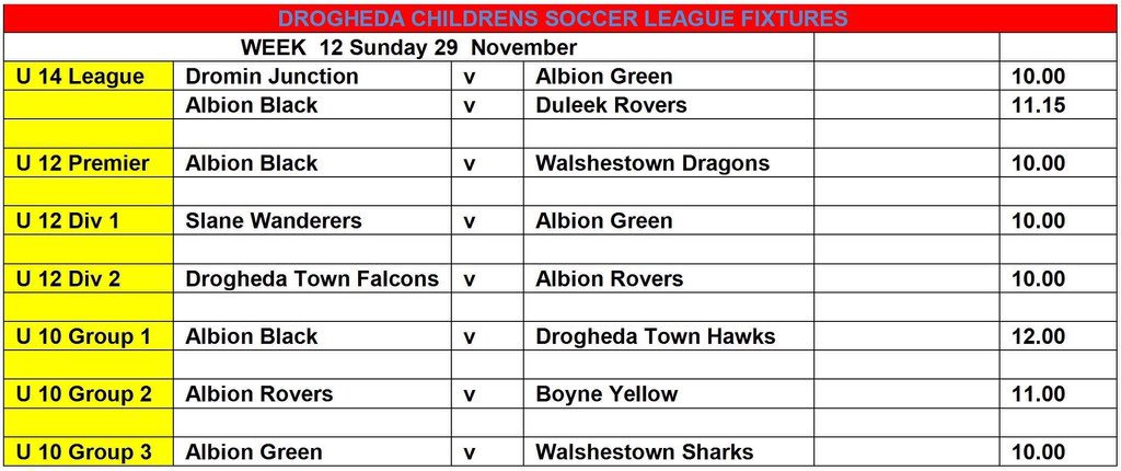 This weeks fixtures
