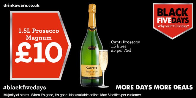 Let's kick off this week with a corker of a deal - £10 for a prosecco magnum #blackfivedays po.st/BlackFiveDays