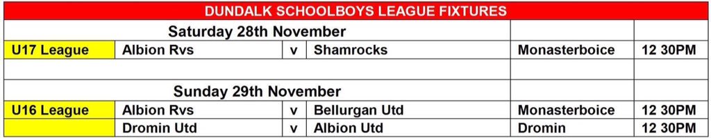 This weeks fixtures
