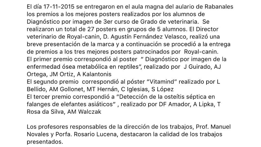 VeterinariaUCO's tweet photo. Premios Mejores Posters de alumnos de Diagnóstico por imagen de Veterinaria 15-16 Gracias a @RoyalCanin
@CEVCordoba https://t.co/GCoM0meTrf