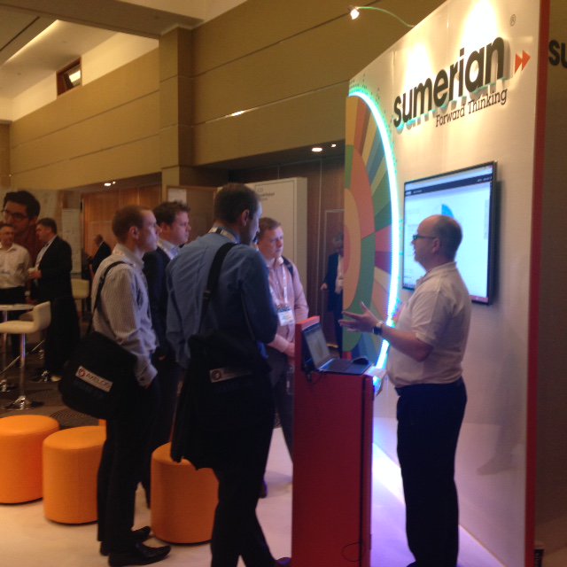 SumerianIT's tweet photo. Product Manager @ScottAtSumerian drawing in an audience for a #CPaaS demo at #itsm15! #itsm @itSMFUK https://t.co/leqV4bmOGp