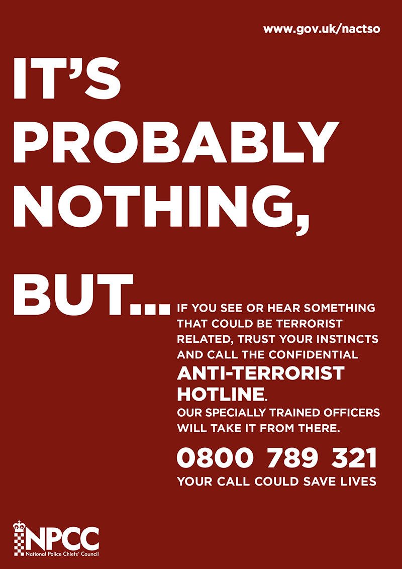 NYorksPolice's tweet photo. Don't rely on others. If you suspect it, report it. Anti-Terrorist Hotline ☎️0800 789 321 #CounterTerrorismUK Pls RT https://t.co/07KqwHgINU