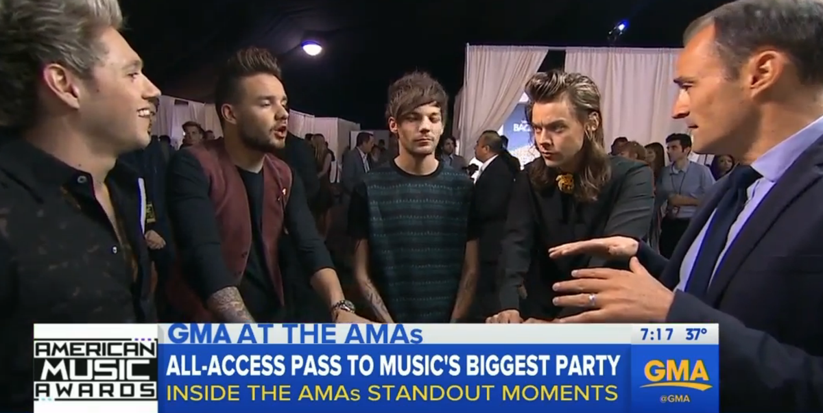 GMA's tweet photo. "Yeah for sure!" - @Real_Liam_Payne when asked if @onedirection is definitely coming back. #AMAs1D #AMAs https://t.co/aohtrNAdar